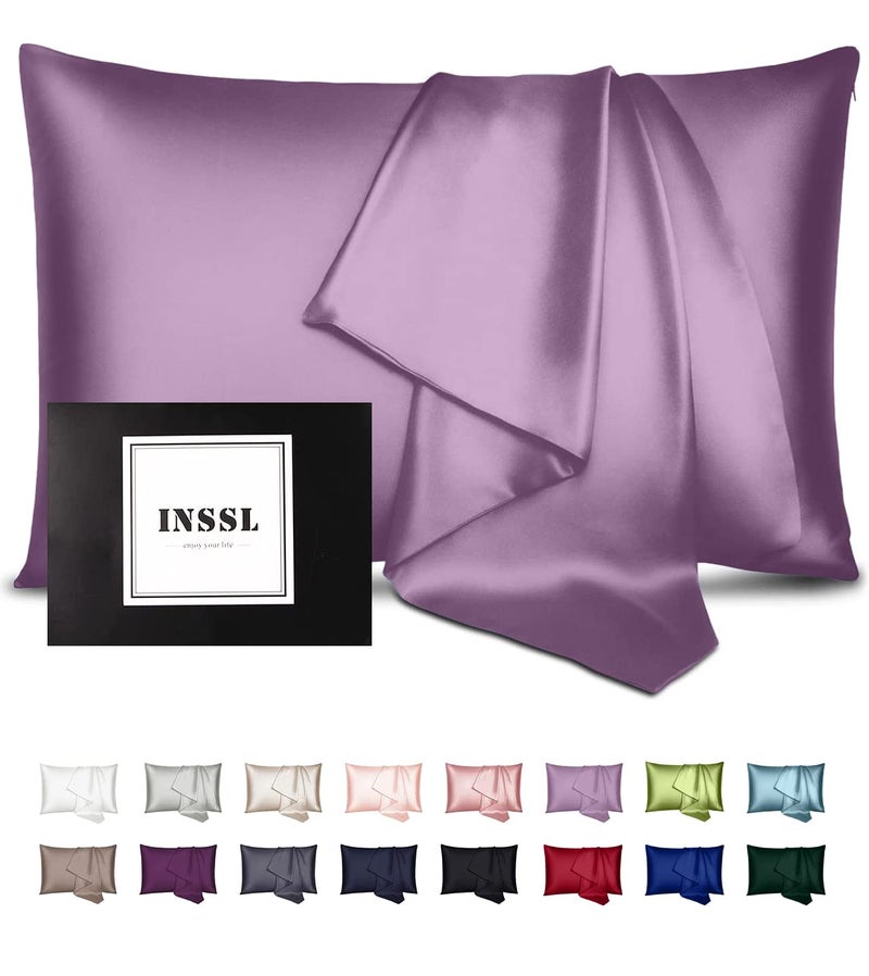INSSL Silk Pillowcase for Women, Mulberry Silk Pillowcase for Hair and Skin and Stay Comfortable and Breathable During Sleep. (Purple, 20"Ã—36") - Image 1
